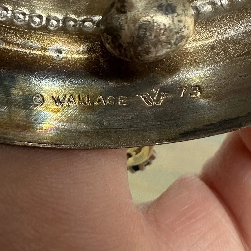 Vintage Wallace Silver‎ Plated Christmas Bell Ornament Enamel Poinsettias 1973